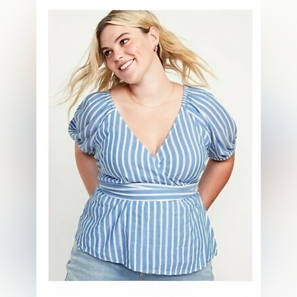 Old Navy Tops - Old Navy Light Blue Striped Blouse